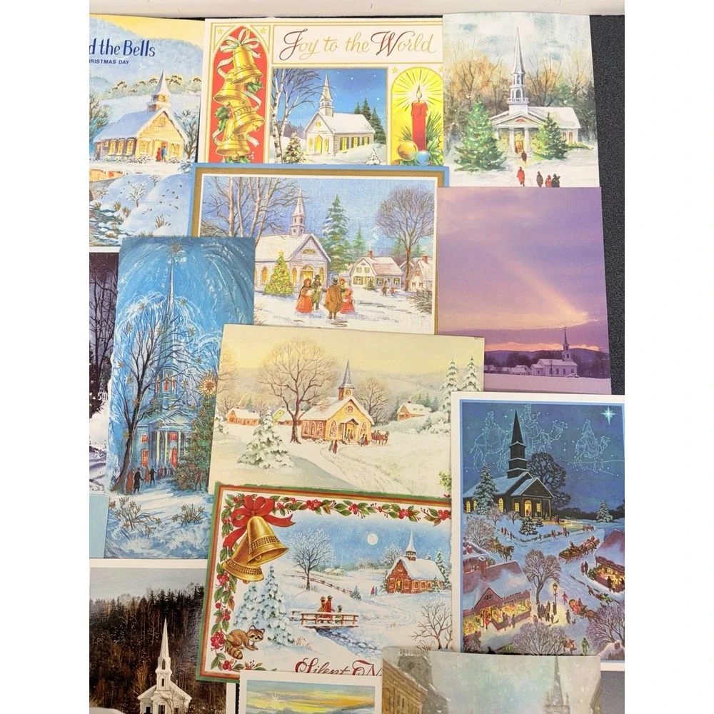 Vintage Christmas Cards Fronts ONLY Churches Cathedrals Scrapbooking Crafts 50+